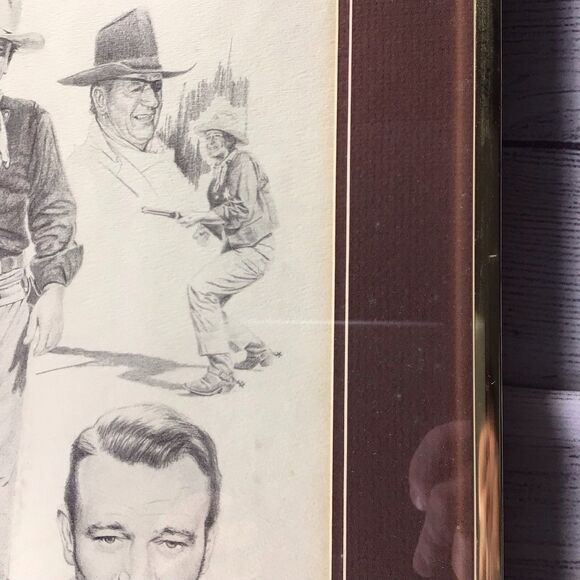 Vintage 1975 Glen Base John Wayne Pencil Sketch Art Framed - Picture 5 of 16